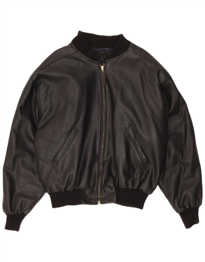 Chaqueta de cuero vintage para hombre Reino Unido 42 XL Negro