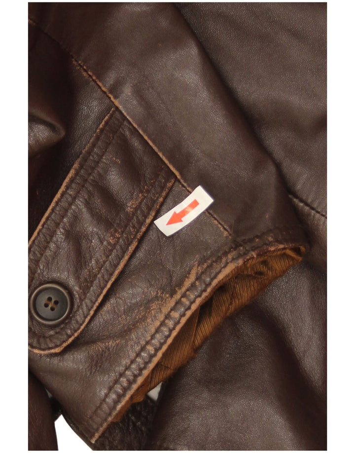 Chaqueta de cuero militar vintage para hombre IT 52 XL cuero marrón
