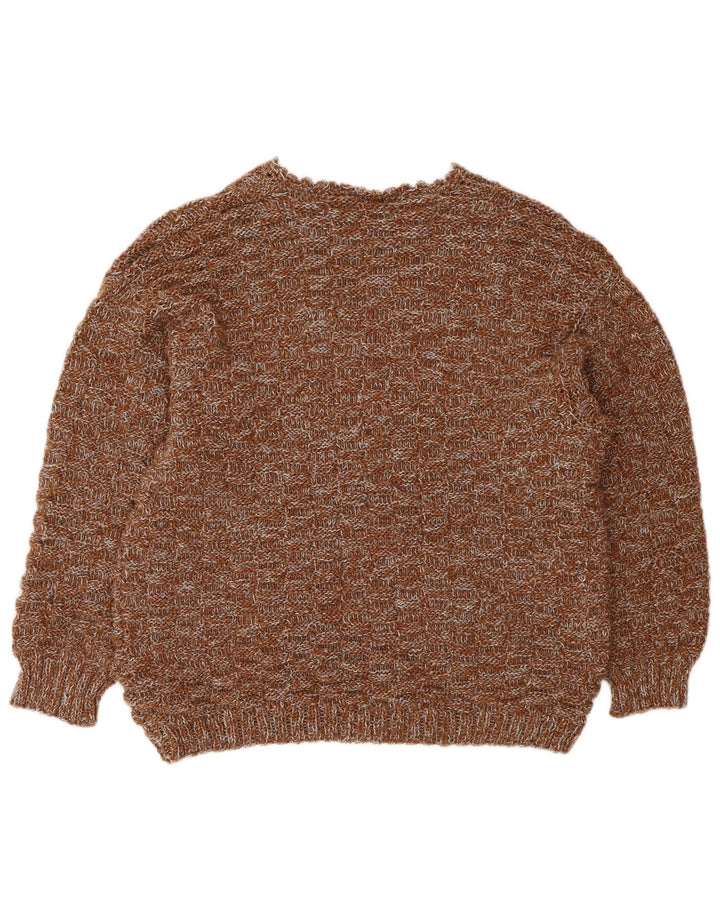 VINTAGE Mujer V-Cuello Jumper Suéter Reino Unido 16 Grande Marrón Flecked