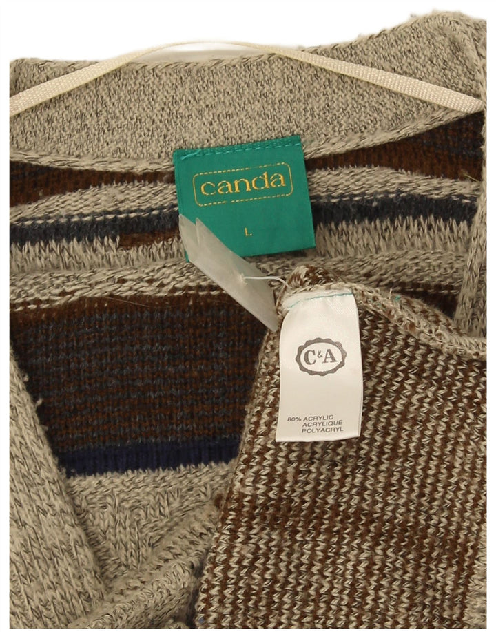 Canada Mens Cardigan Suéter Grande Gris Geométrico Acrílico