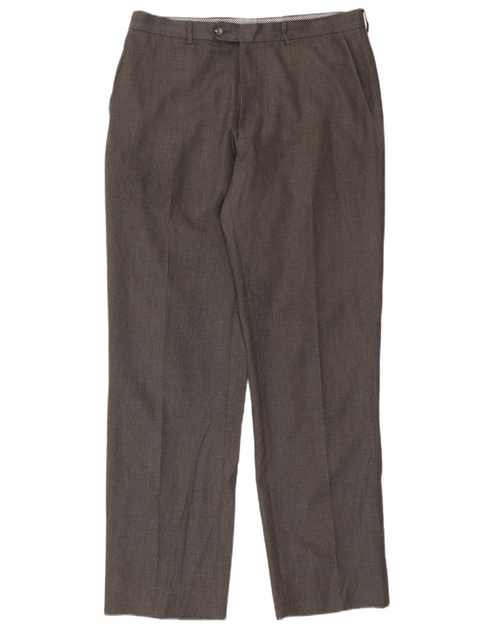 Marks & Spencer Pantalón de traje recto para hombre W34 L33 Poliéster gris