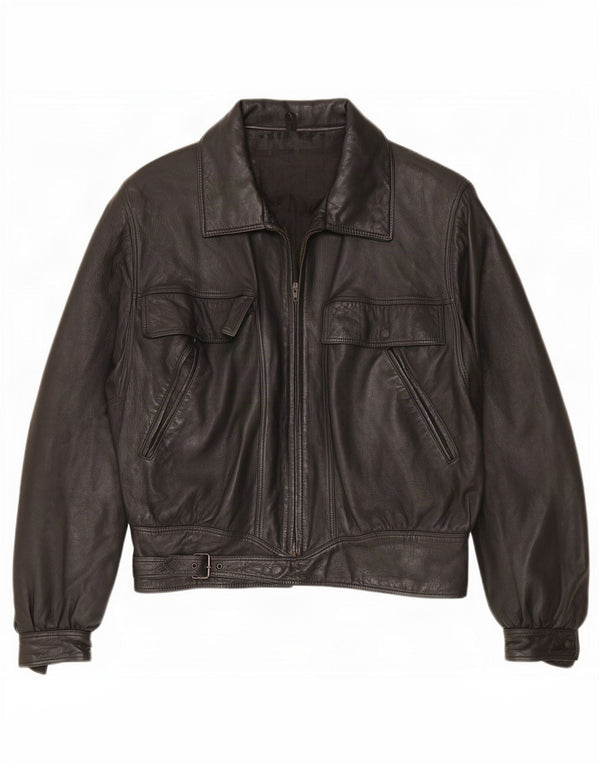 Chaqueta de cuero vintage para hombre Reino Unido 42 XL Negro