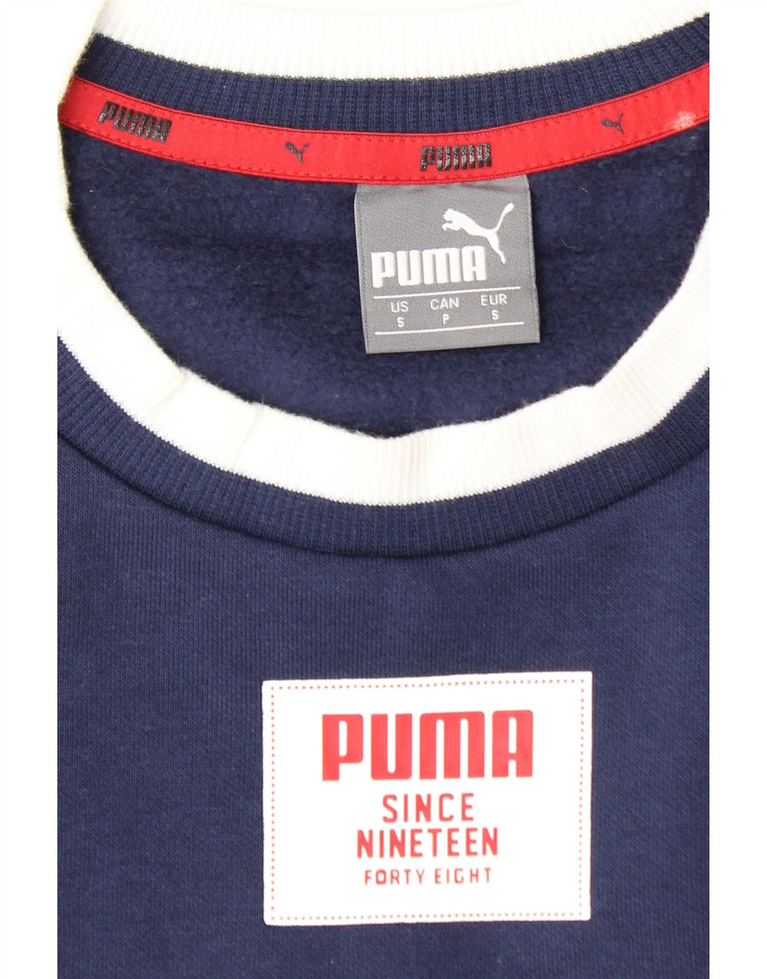 PUMA Sudadera con gráfico tipo jersey para hombre, talla pequeña, color azul marino