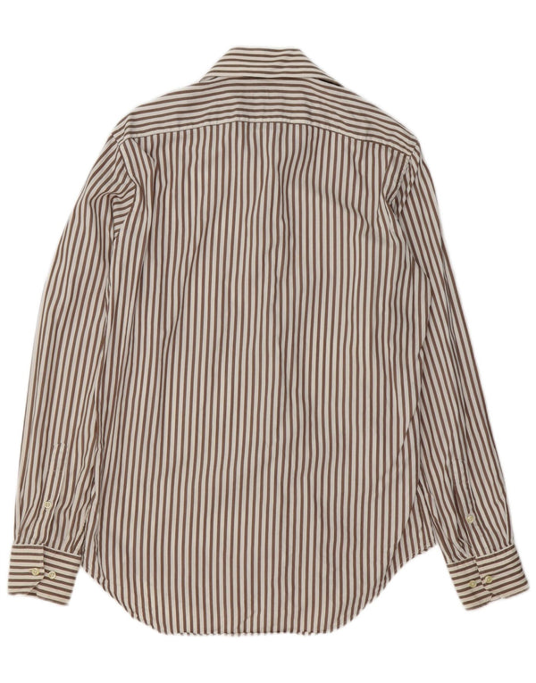 MASSIMO DUTTI Mens Shirt Size 39 15 1/2 Medium Brown Pinstripe Cotton
