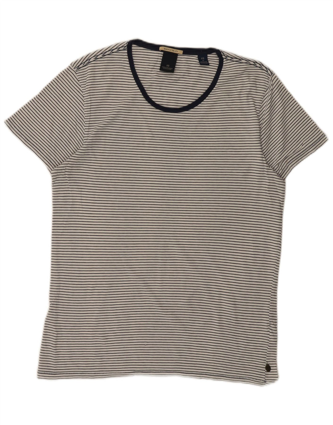 SCOTCH & SODA Hombre Camiseta Top Medium Blanco Rayas Algodón