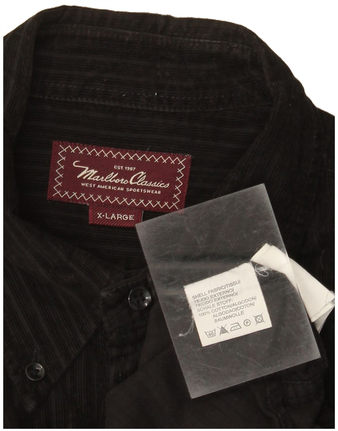 Marlboro Classics Camisa de pana para hombre XL Algodón negro