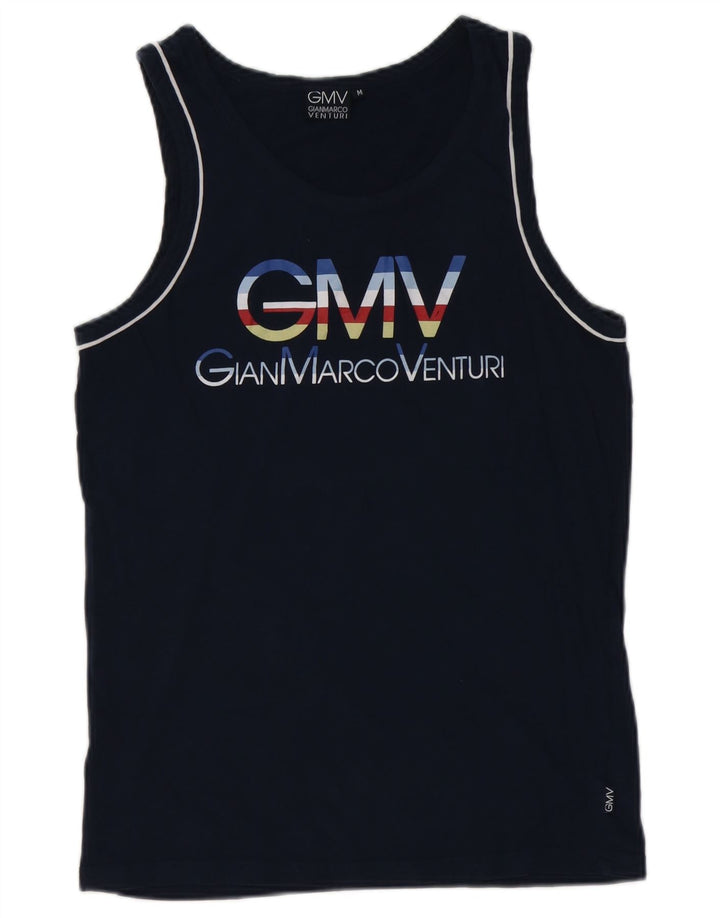 Gianmarco Venturi Camiseta sin mangas estampada para hombre Algodón azul marino mediano