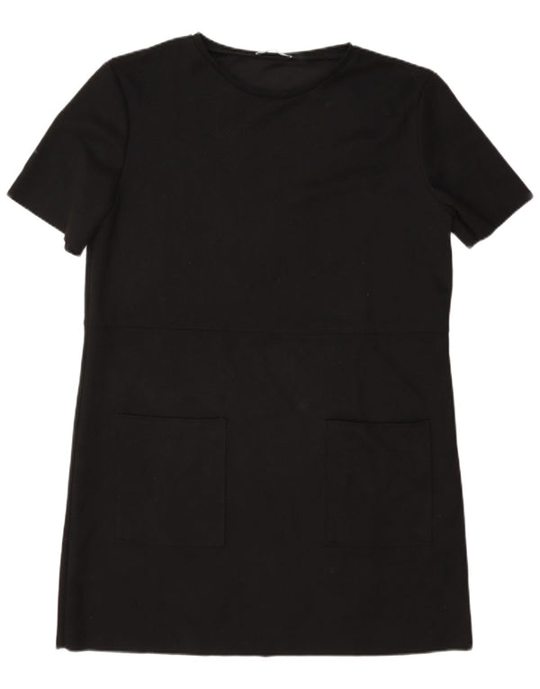 Zara Vestido Camiseta Mujer UK 46 Grande Poliéster Negro