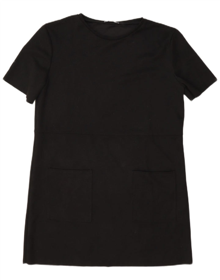 Zara Vestido Camiseta Mujer UK 46 Grande Poliéster Negro