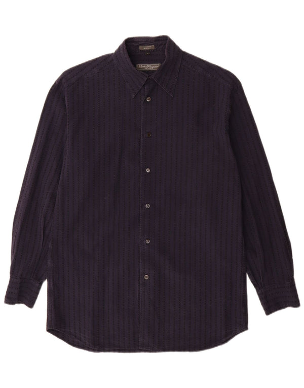 Salvatore Ferragamo Camisa Hombre Pequeña Algodón Rayas Azul Marino