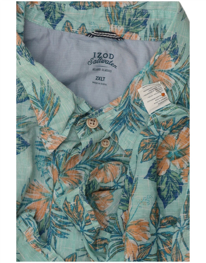 IZOD Camisa alta de manga corta para hombre 2XL Algodón floral turquesa
