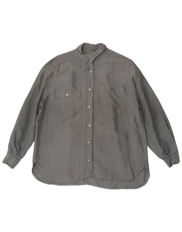 Vintage mujer camisa blusa Reino Unido 18 XL gris