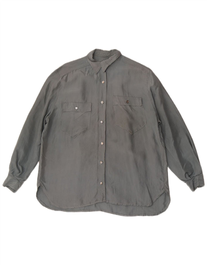 Vintage mujer camisa blusa Reino Unido 18 XL gris