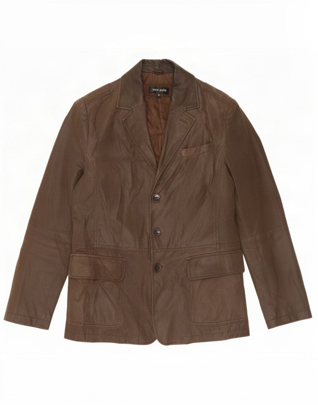 Vintage hombres cuero 3 botones Blazer chaqueta IT 50 grande marrón
