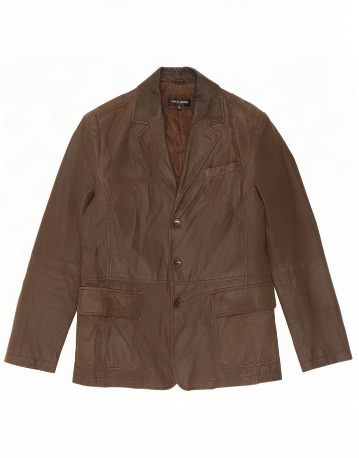 Vintage hombres cuero 3 botones Blazer chaqueta IT 50 grande marrón
