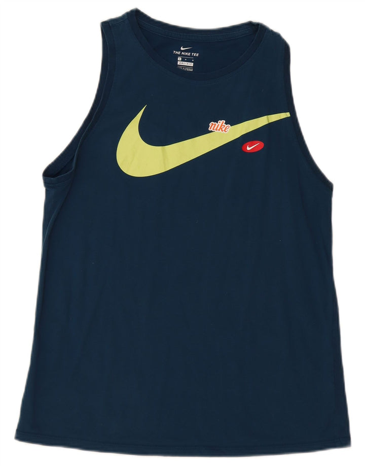 Nike Mujer Dri Fit Graphic Vest Top UK 12 Medio Azul Marino Algodón