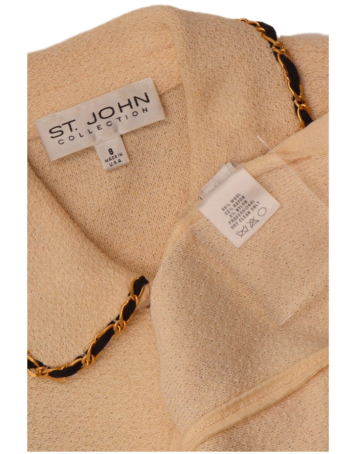 VINTAGE Mujer 3/4 Manga Cardigan Suéter US 8 Mediana Lana Blanca