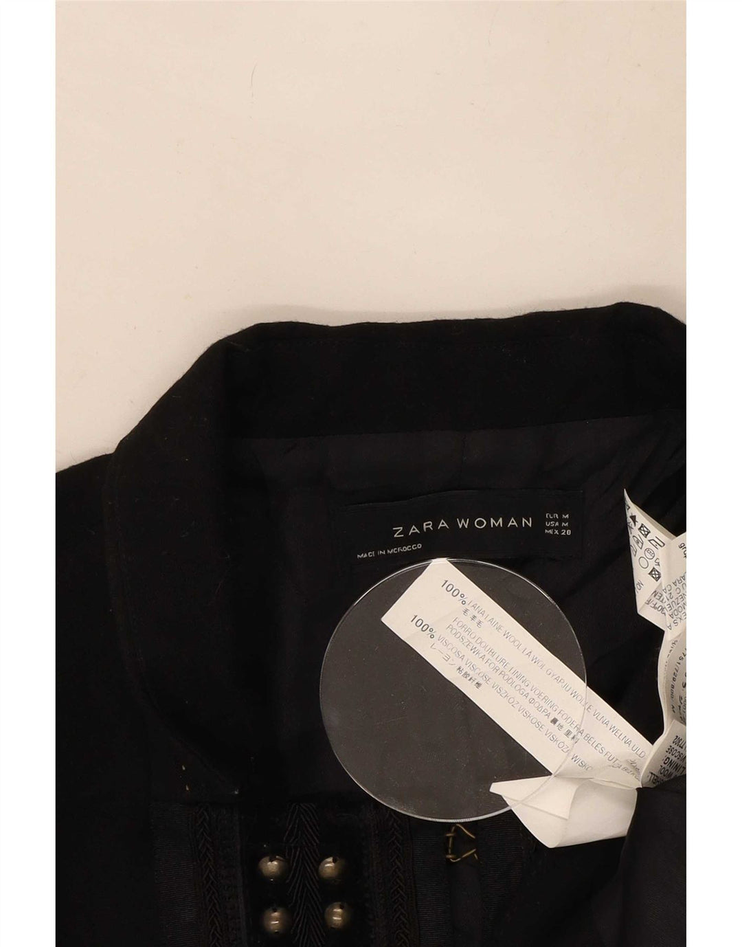 Zara Mujer Blazer Chaqueta UK 12 Mediana Lana Negra