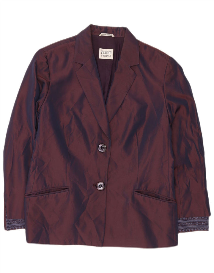 GIANFRANCO FERRE Chaqueta tipo blazer de 2 botones para mujer UK 46 Grande Púrpura Floral
