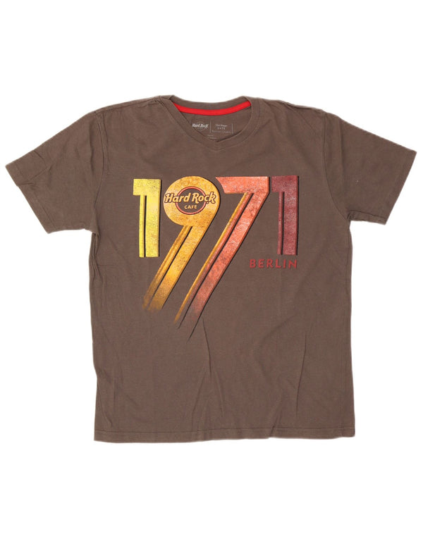 Hard Rock Cafe Hombres Berlin Graphic Camiseta Top Pequeño Algodón Marrón