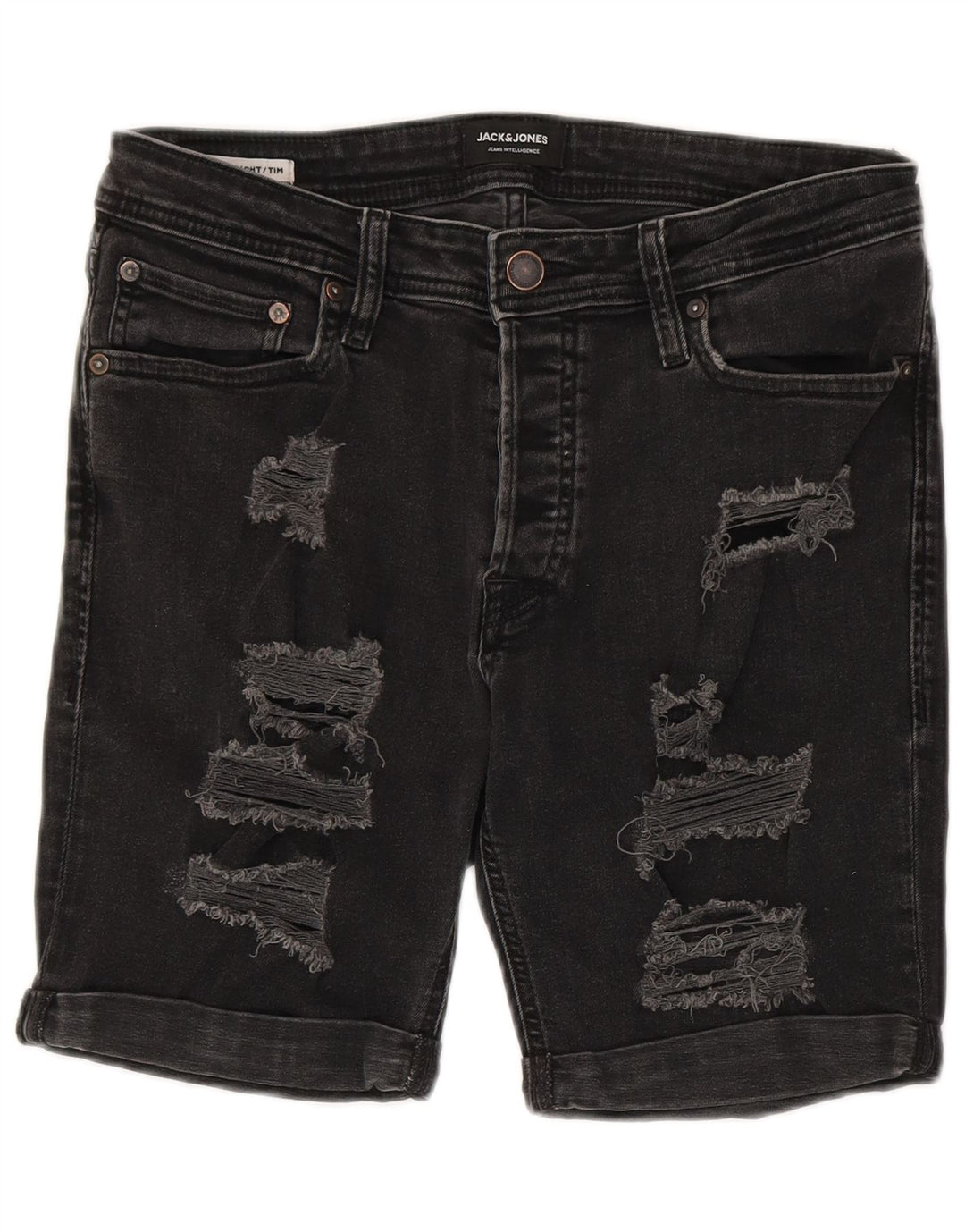 Jack & Jones Mens Tim Distressed Denim Shorts Medium W30 Algodón Negro