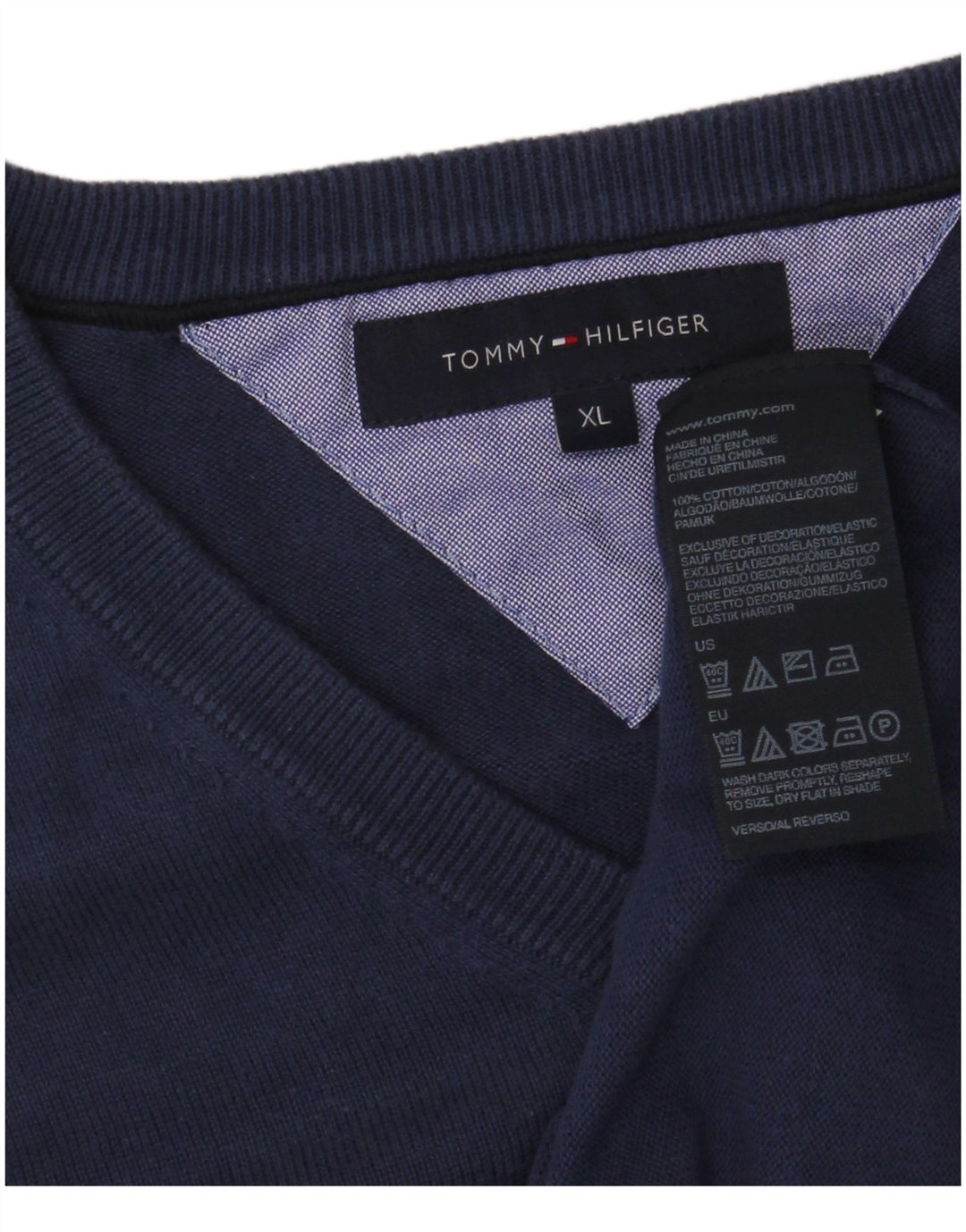 TOMMY HILFIGER Jersey con cuello en V para hombre XL Azul marino Algodón