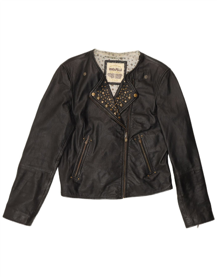 RINO & PELLE Chaqueta de cuero para motociclista corta para mujer UK 40 Cuero negro mediano