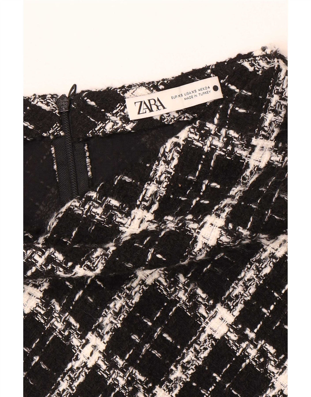 Zara Minifalda Mujer XS W24 Cuadros Negros