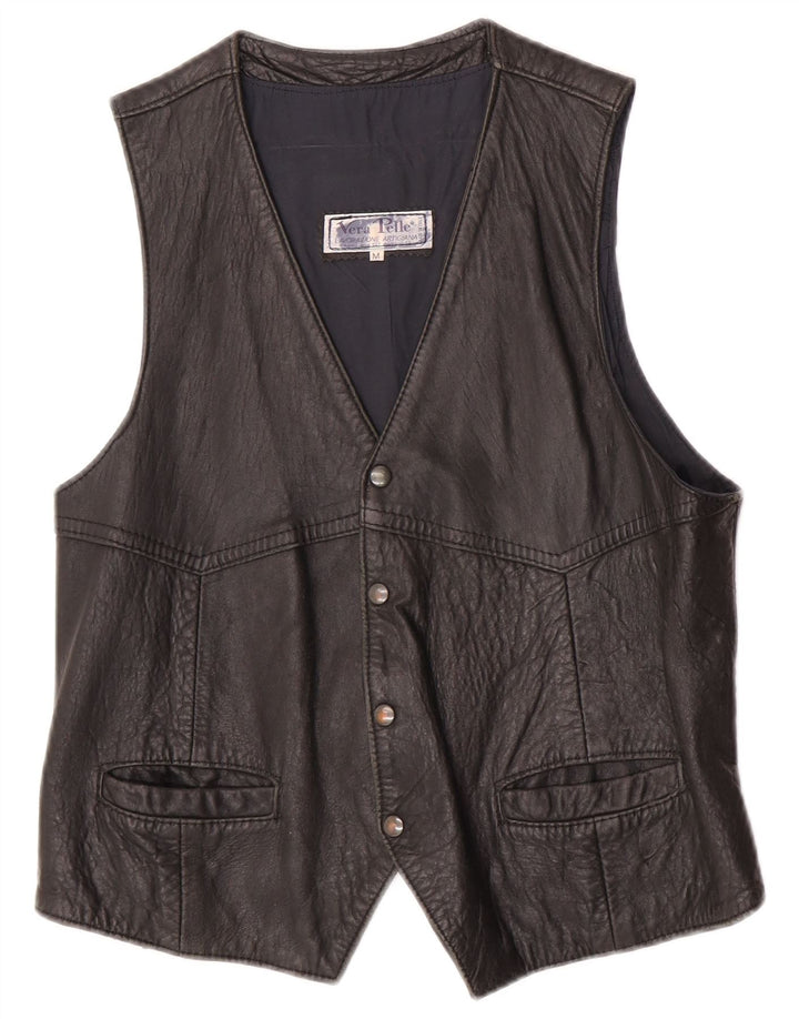 Chaleco de cuero vintage para hombre cuero negro medio