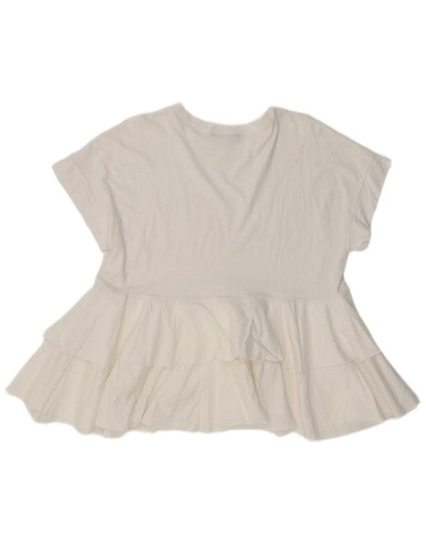 ZARA Womens Tiered Blouse Top UK 10 Small White Cotton