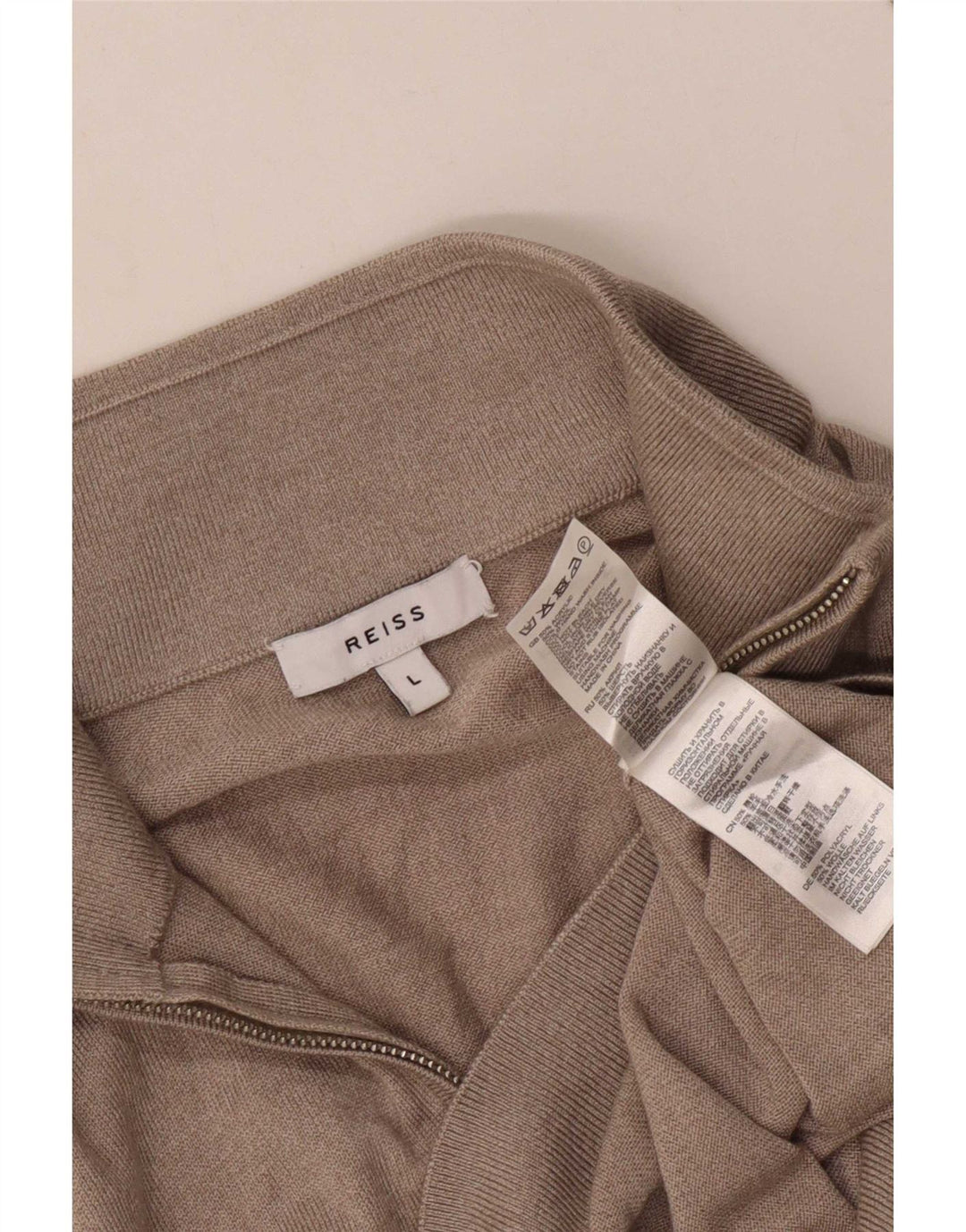 Reiss Hombre Jersey Con Cremallera En El Cuello Suéter Grande Acrílico Beige