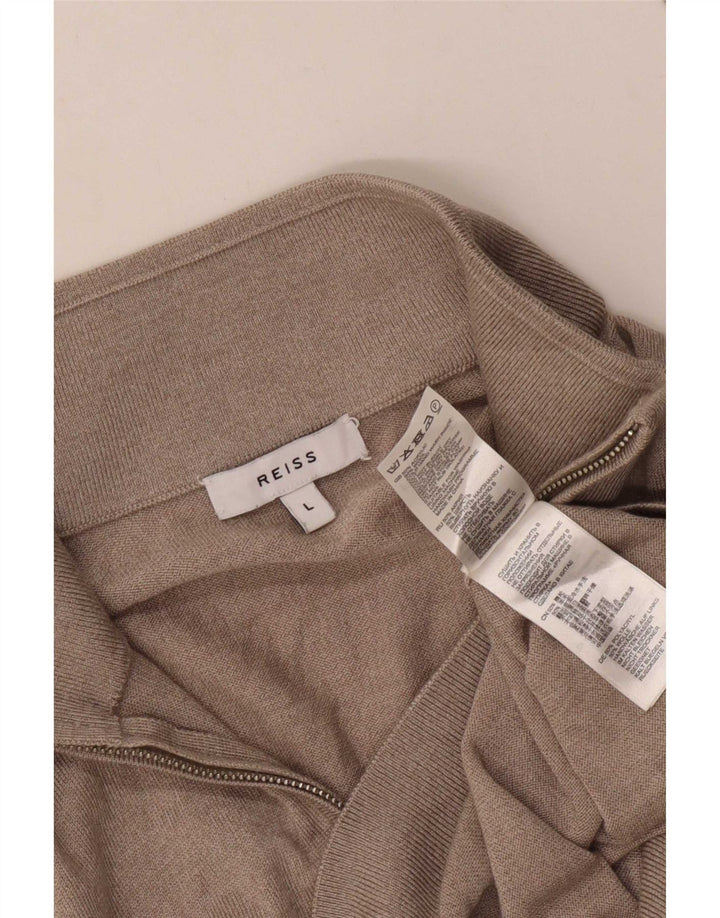Reiss Hombre Jersey Con Cremallera En El Cuello Suéter Grande Acrílico Beige