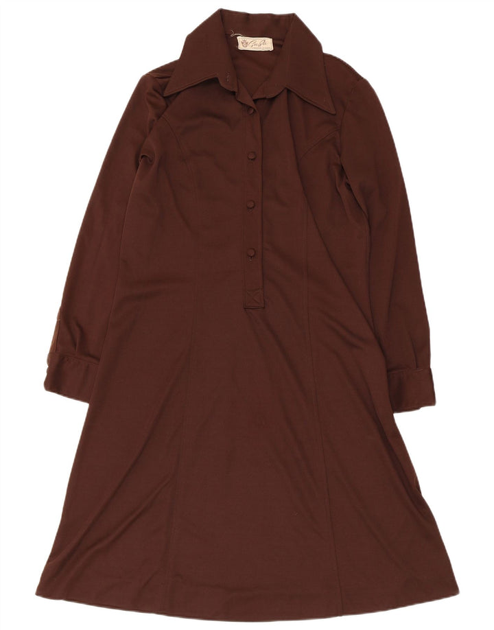 Vintage mujer A-Line vestido Reino Unido 14 marrón medio