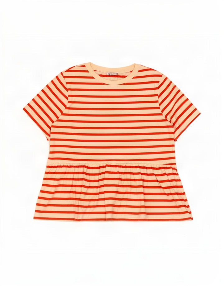 Zara Mujer Blusa Top UK 40 Medio Algodón Rayas Rojas