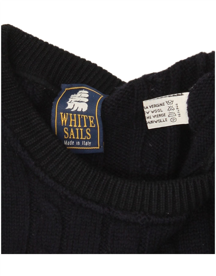 White Sails Jersey de cuello redondo para hombre de lana azul marino grande