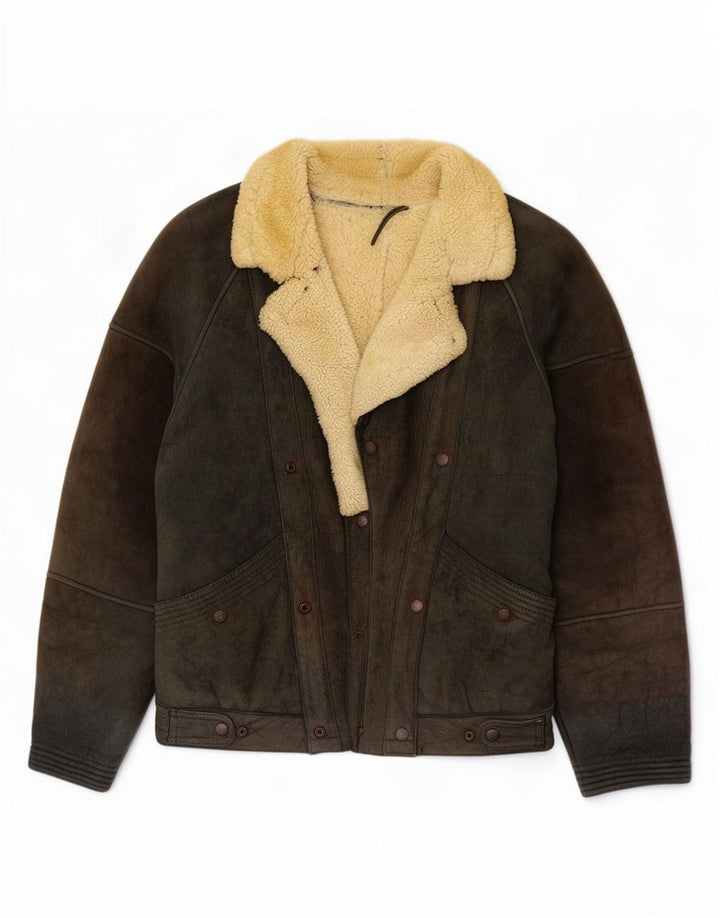 Vintage hombres shearling chaqueta IT 50 grande negro