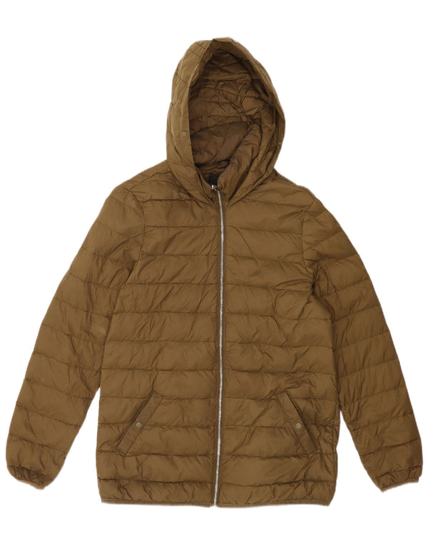 Zara Mujer Chaqueta Acolchada Con Capucha UK 10 Small Caqui Poliéster