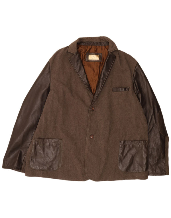 Vintage hombres cuero 2 botones Blazer chaqueta Reino Unido 42 XL marrón