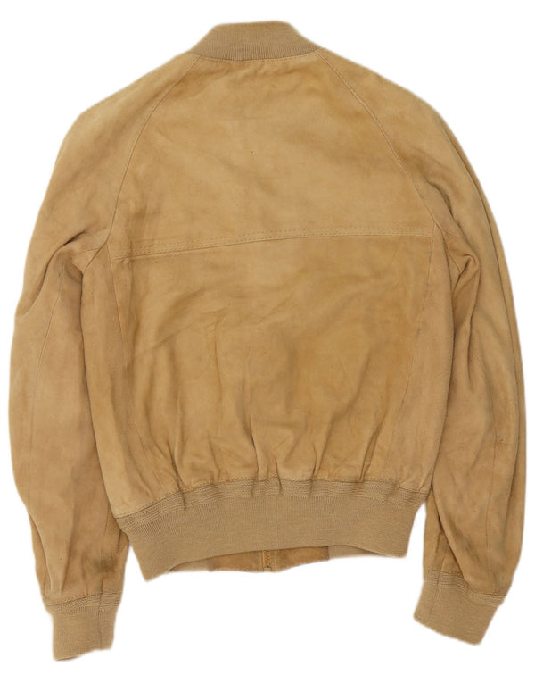 Vintage hombres ante bomber chaqueta IT 48 cuero beige medio