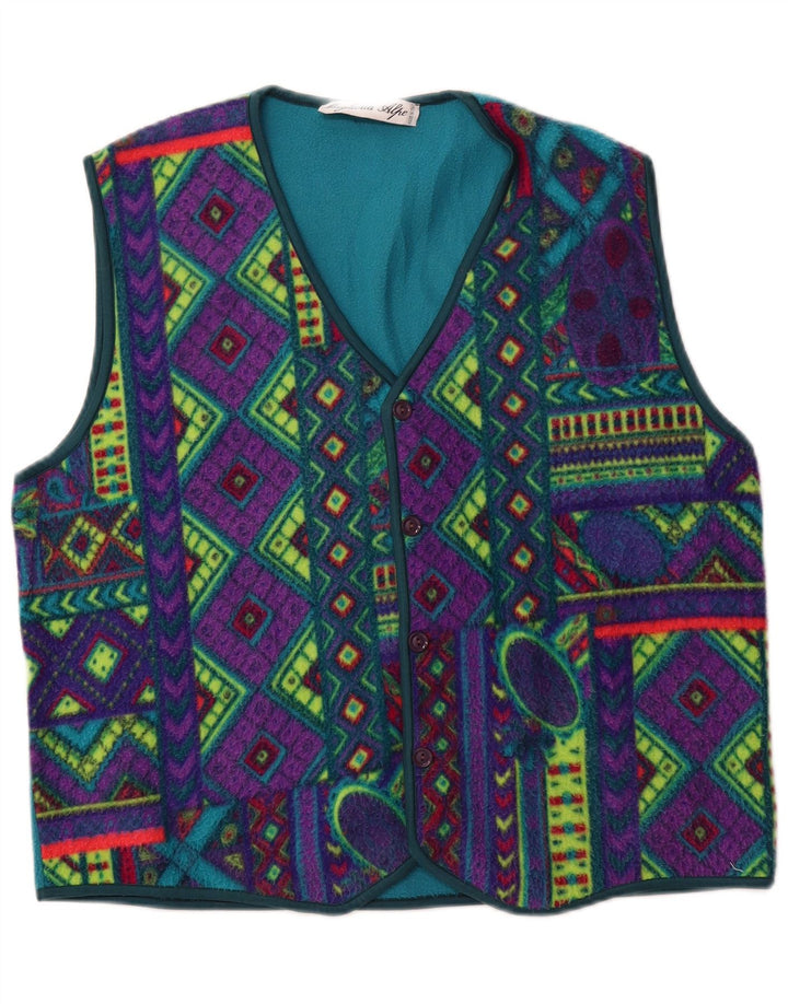 VINTAGE Hombres Fleece Gilet Reino Unido 42 XL Geométrico Multicolor