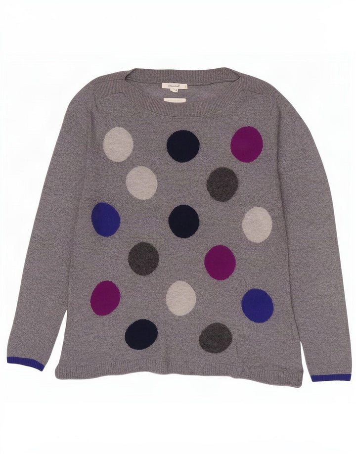 White Stuff Suéter tipo jersey con cuello barco para mujer, talla 40, talla pequeña, color gris geométrico