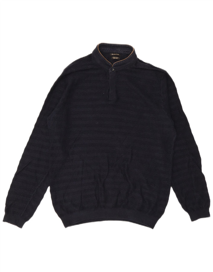 Massimo Dutti Jersey De Cuello Con Botones Para Hombre Large Azul Marino Rayas