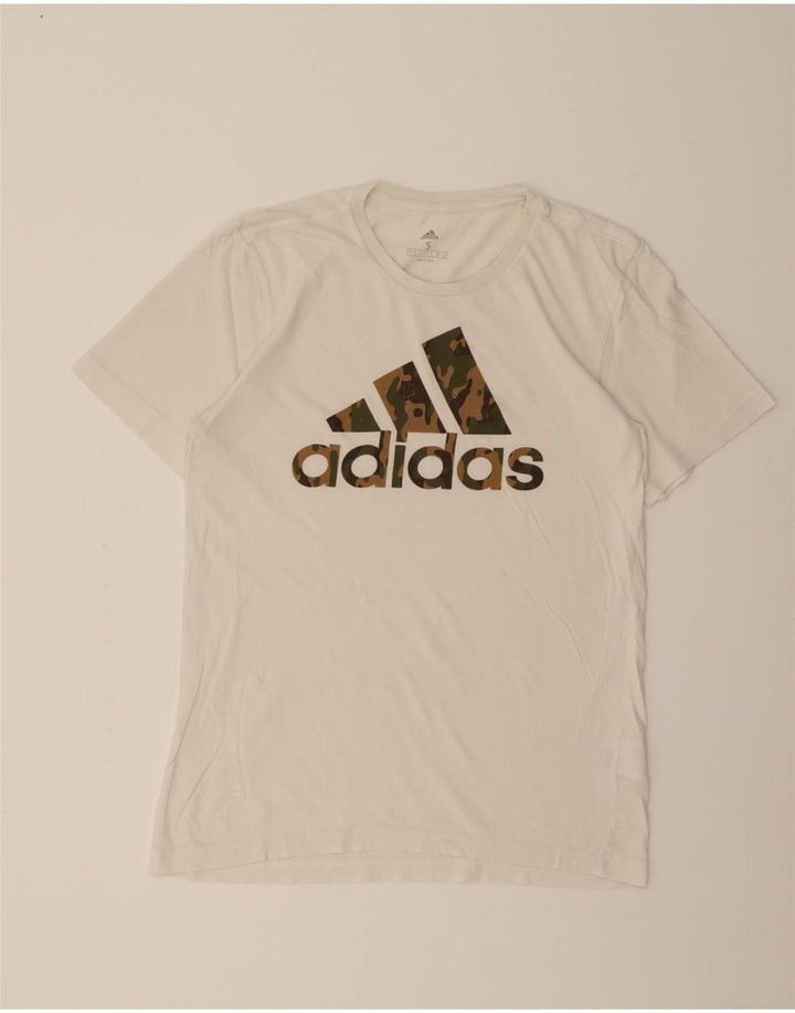 ADIDAS Mens Graphic T-Shirt Top Small White Cotton Vintage Adidas and Second-Hand Adidas from Messina Hembry 