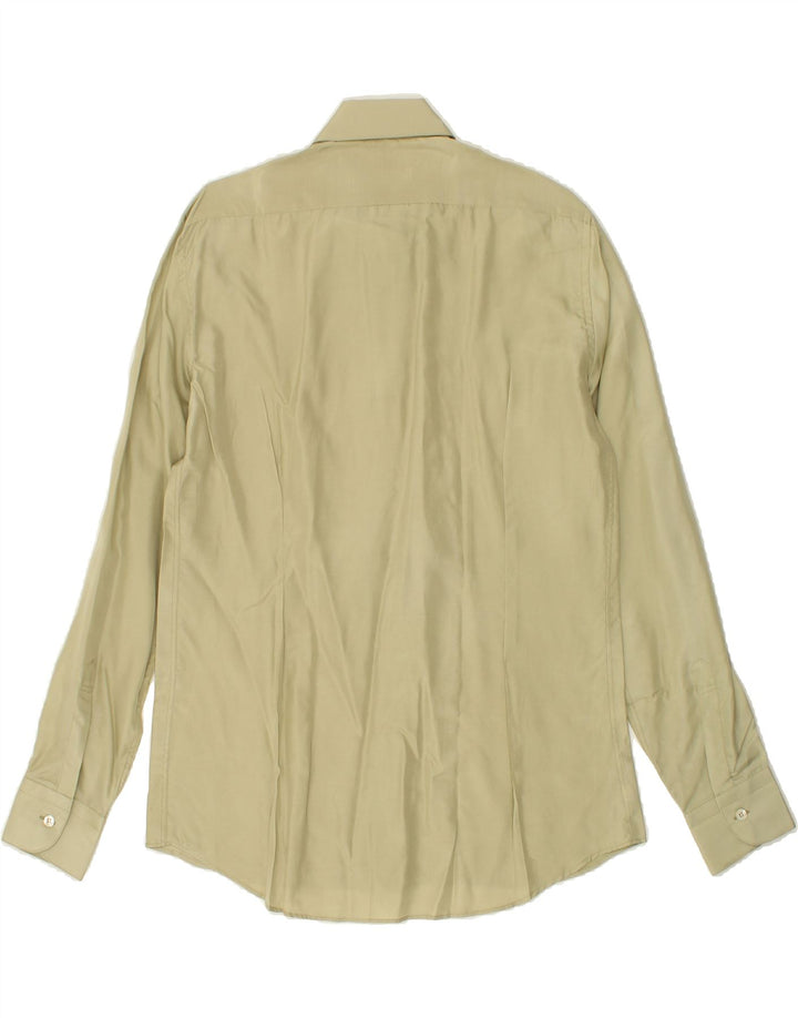 VINTAGE Camisa Hombre Talla 16 41 Seda Caqui Grande