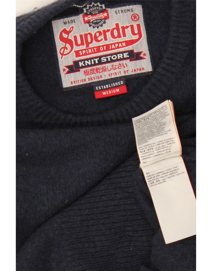 SUPERDRY Jersey de cuello redondo para hombre de lana azul marino medio