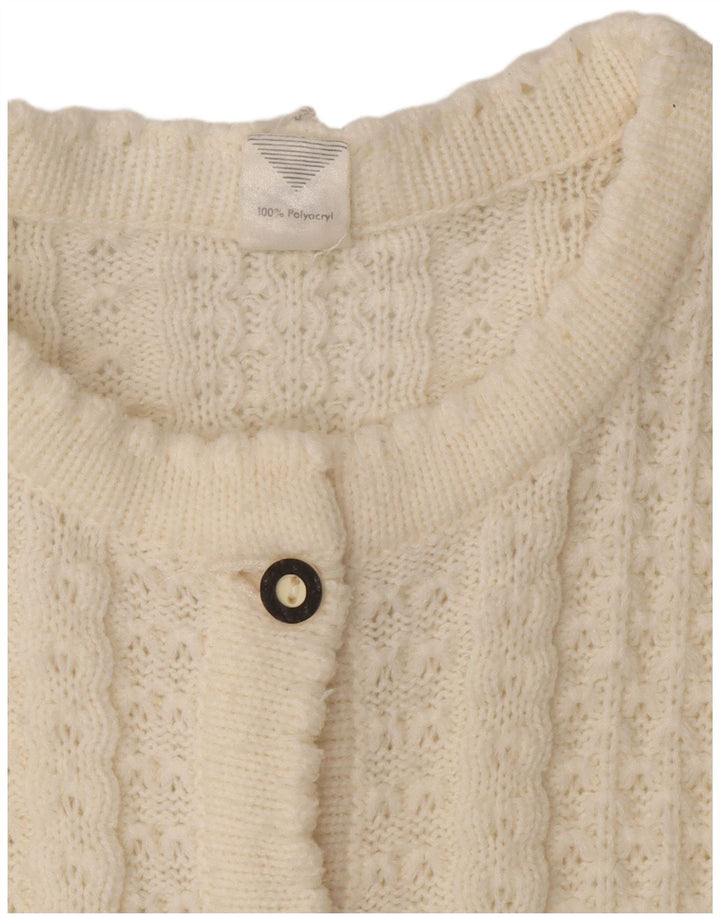 Vintage mujer Cardigan suéter Reino Unido 16 grande blanco poliacrílico