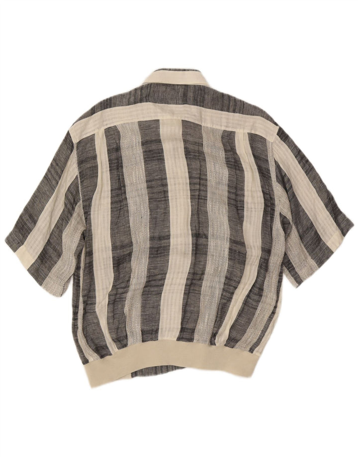 Camisa vintage de manga corta para hombre a rayas azules medianas