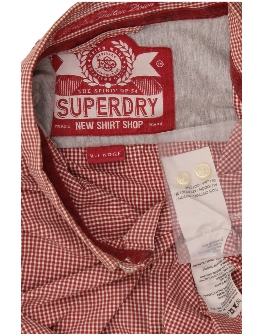 SUPERDRY Camisa Hombre XL Algodón Vichy Rojo