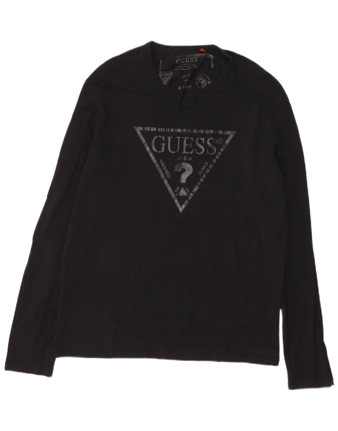 Guess Mens Graphic Top Manga Larga XL Algodón Negro