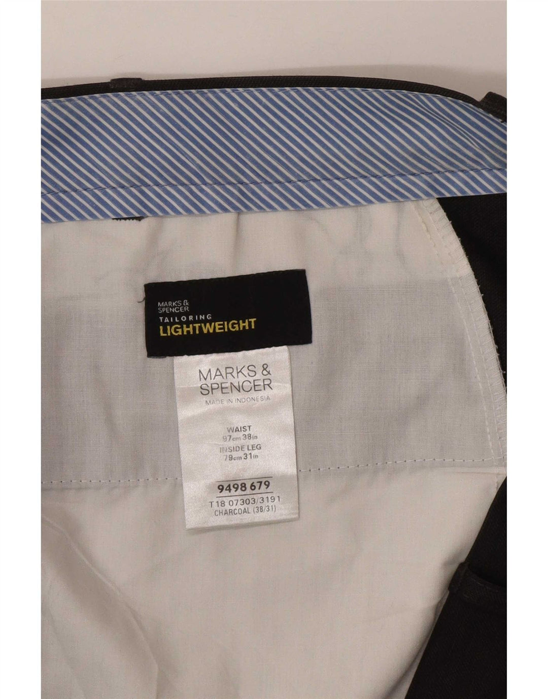 Marks & Spencer Pantalón de traje recto para hombre W38 L31 Poliéster gris